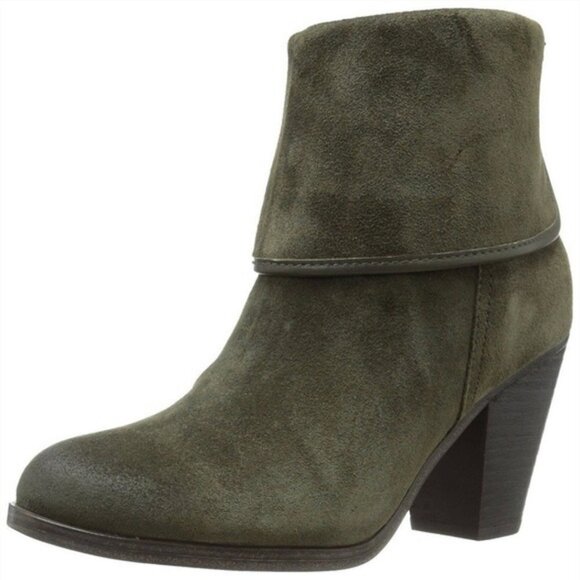 Vince Camuto Hamilton Green Suede Leather Block Heel Ankle Boots Booties 7.5 - Picture 2 of 16